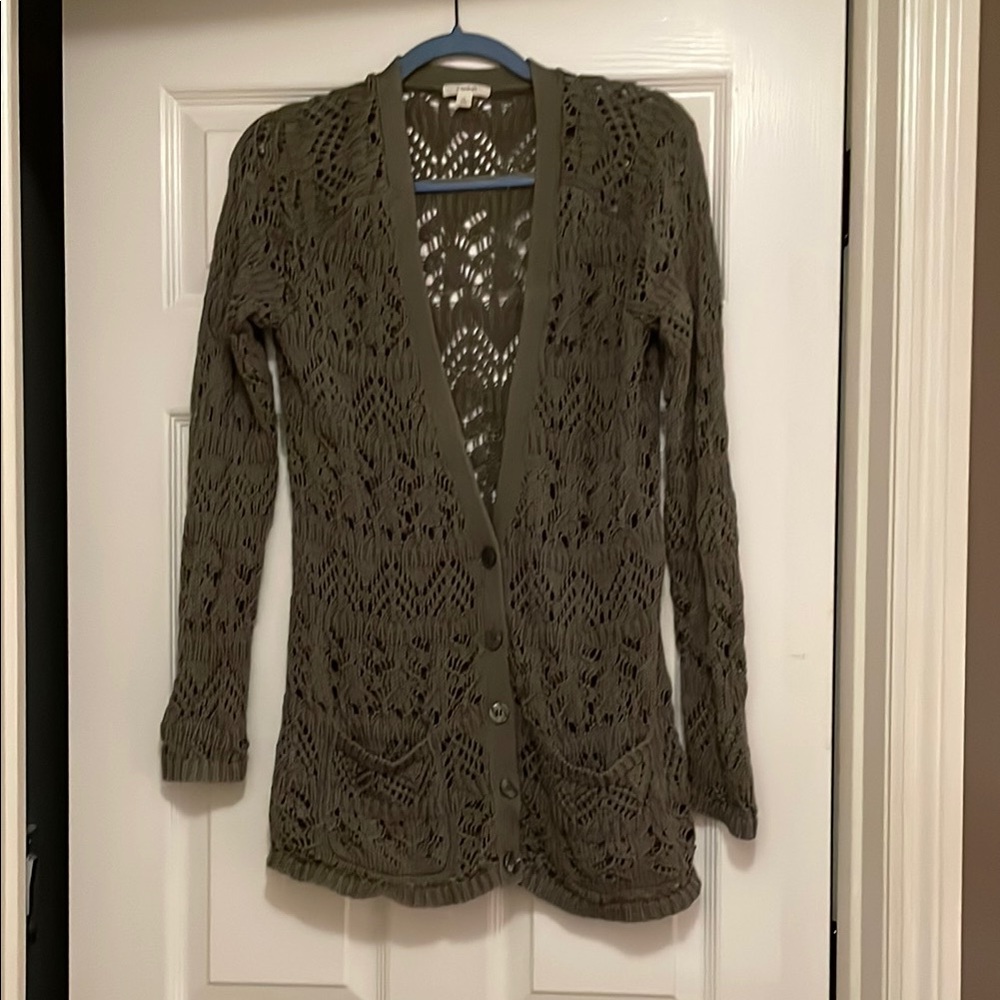 Olive Green Knit Cardigan Sweater